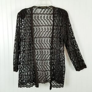 Vintage Womens Open Front Lace Mesh Cardigan Sweater Sheer XXL Brown Whimsigoth